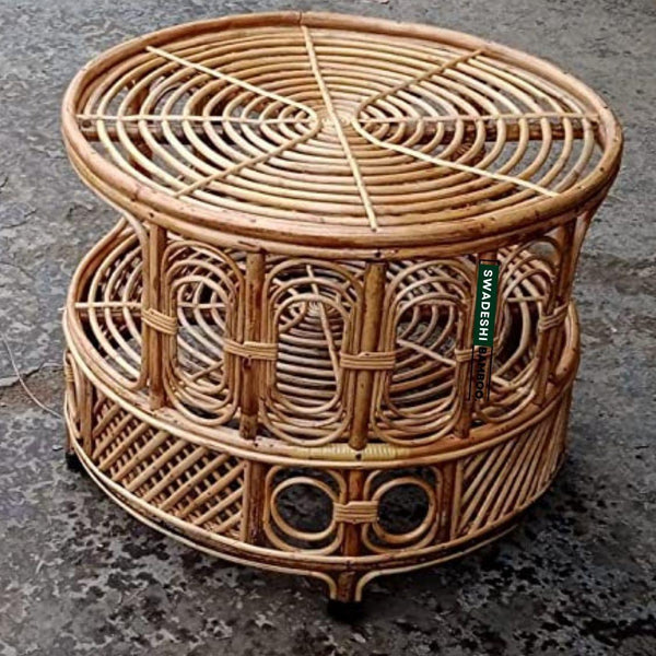 Cane Wicker Bamboo Round center Table | Tea Coffee Table for Home, office, Garden and Balcony - swadeshibamboo