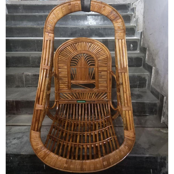 Swadeshi Bamboo Cane Swing Jhula | Single Seater Cane Wood Swing Chair | Indoor and Outdoor swing | Rattan Cane Jhula for Balcony, Patio, Garden, Hotel - swadeshibamboo