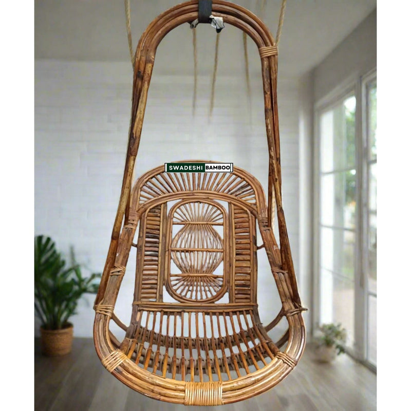 Bamboo Cane Swing jhula | Single Seater Cane Wood Swing Chair | Jhula for Home, Balcony, Garden, terrace and office | Size- Medium