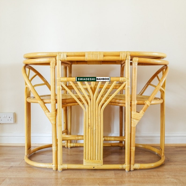 Cane Dining Table Set | Handcrafted Rattan Furniture | Set of 2 Chairs with Table