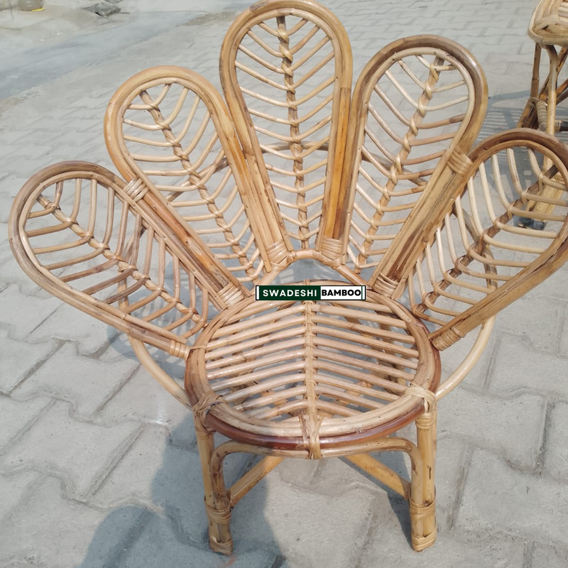 Modern Leaf Design Bamboo Cane Chair for Living Room, Lawn, Restaurant, Studio, Cafe with Cushion