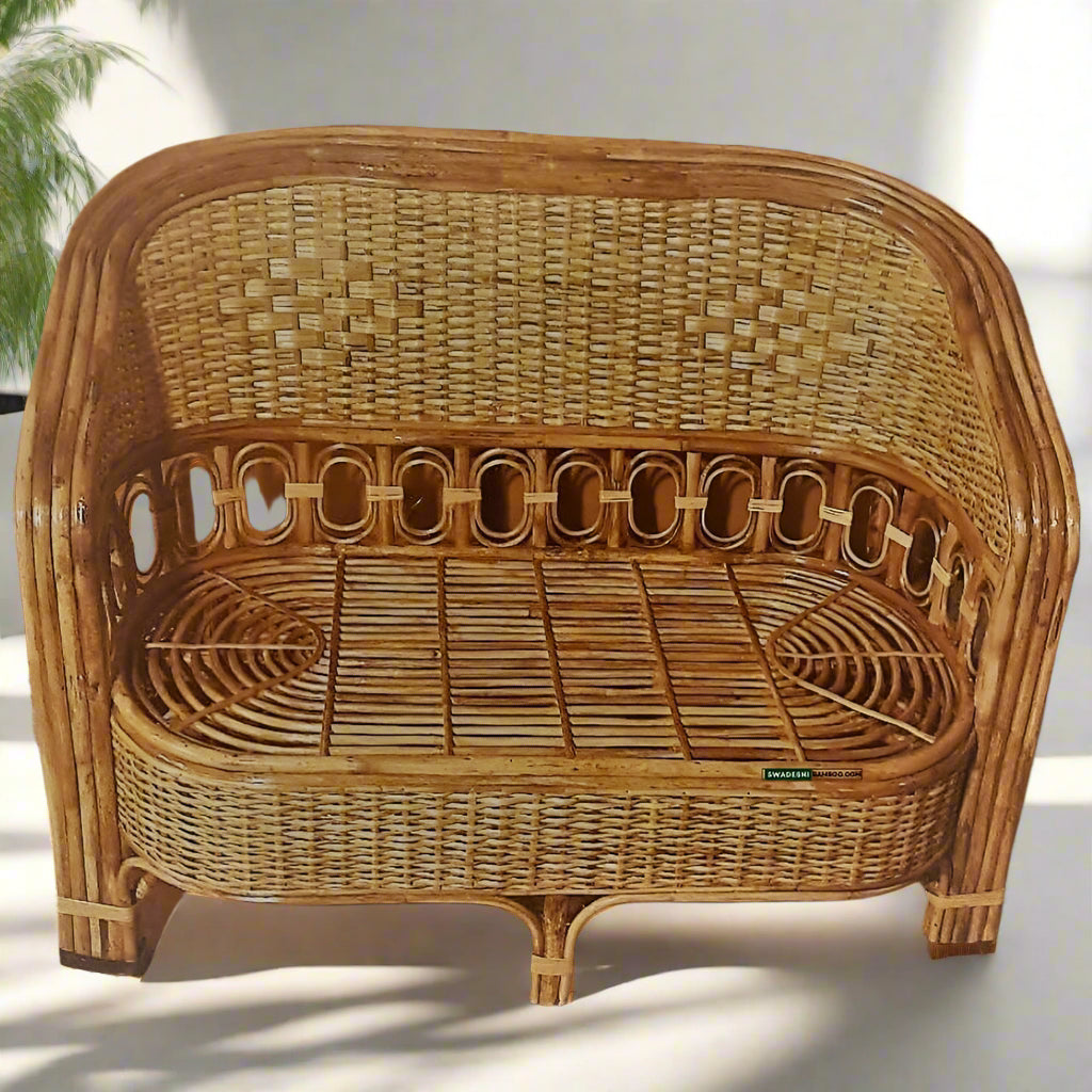 Swadeshi Bamboo Cane Rattan Sofa 2 Seater Couch for Home office Balcony & garden, reception, Hotel & Resort - swadeshibamboo