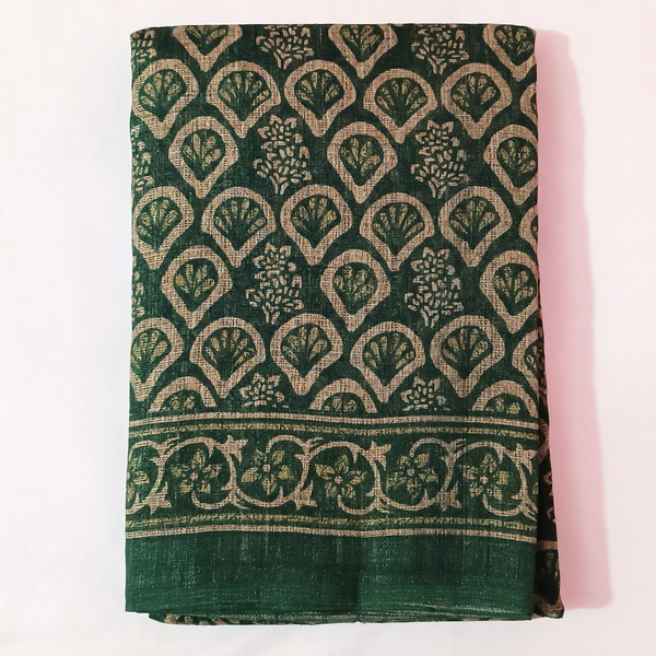 Women Khadi Printed Cotton Saree with Blouse (Green)