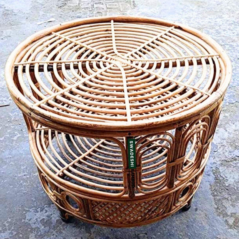 Cane Wicker Bamboo Round center Table | Tea Coffee Table for Home, office, Garden and Balcony - swadeshibamboo