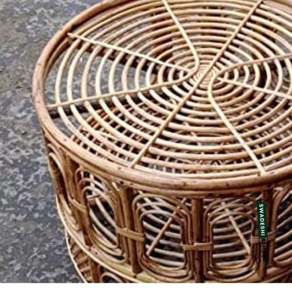 Cane Wicker Bamboo Round center Table | Tea Coffee Table for Home, office, Garden and Balcony - swadeshibamboo