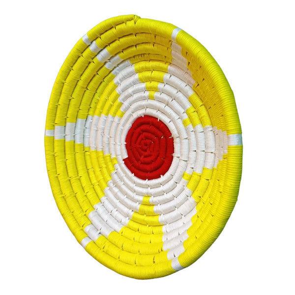 Handwoven Yellow, White color Sabai Grass Wall Plate 11 inches - swadeshibamboo