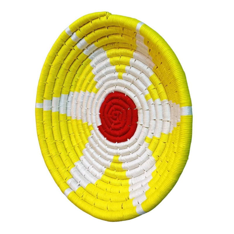 Handwoven Yellow, White color Sabai Grass Wall Plate 11 inches - swadeshibamboo