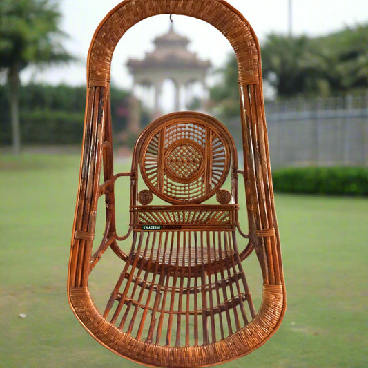 Swadeshi Bamboo Cane Swing Jhula | Single Seater Cane Wood Swing Chair | Indoor and Outdoor swing | Rattan Cane Jhula for Balcony, Patio, Garden, Restaurant , Home - swadeshibamboo