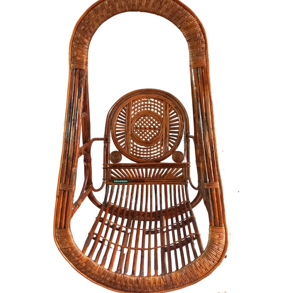 Swadeshi Bamboo Cane Swing Jhula | Single Seater Cane Wood Swing Chair | Indoor and Outdoor swing | Rattan Cane Jhula for Balcony, Patio, Garden, Restaurant , Home