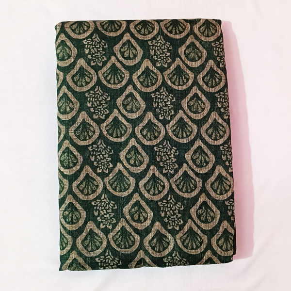 Women Khadi Printed Cotton Saree with Blouse (Green)