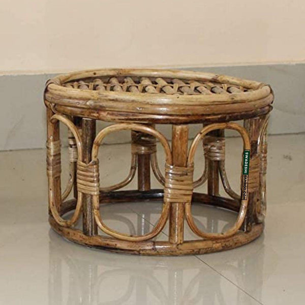 Bamboo Stool muda | Cane round Muda for Living Room, Balcony and Garden - swadeshibamboo