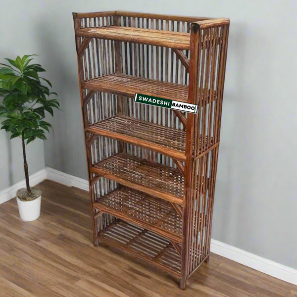 6-Tier Bamboo Wooden Bookshelf | Home Decor Storage Organizer for Room, Office Files |