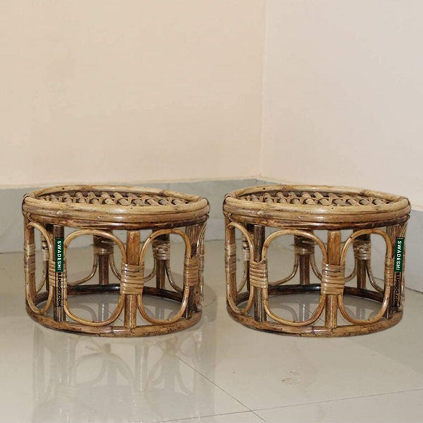 Bamboo Stool muda | Cane round Muda for Living Room, Balcony and Garden - swadeshibamboo