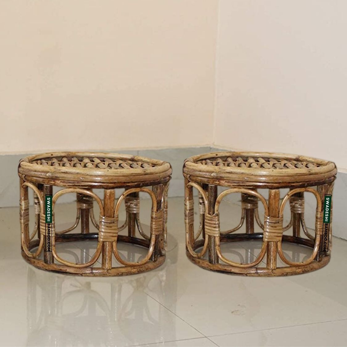 Bamboo Stool muda | Cane round Muda for Living Room, Balcony and Garden