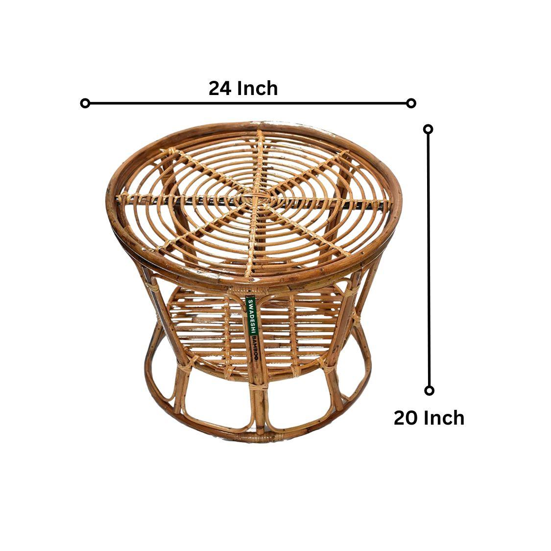 Cane Wicker Bamboo Round center Table | Tea Coffee Table for Home, office, Garden and Balcony - swadeshibamboo