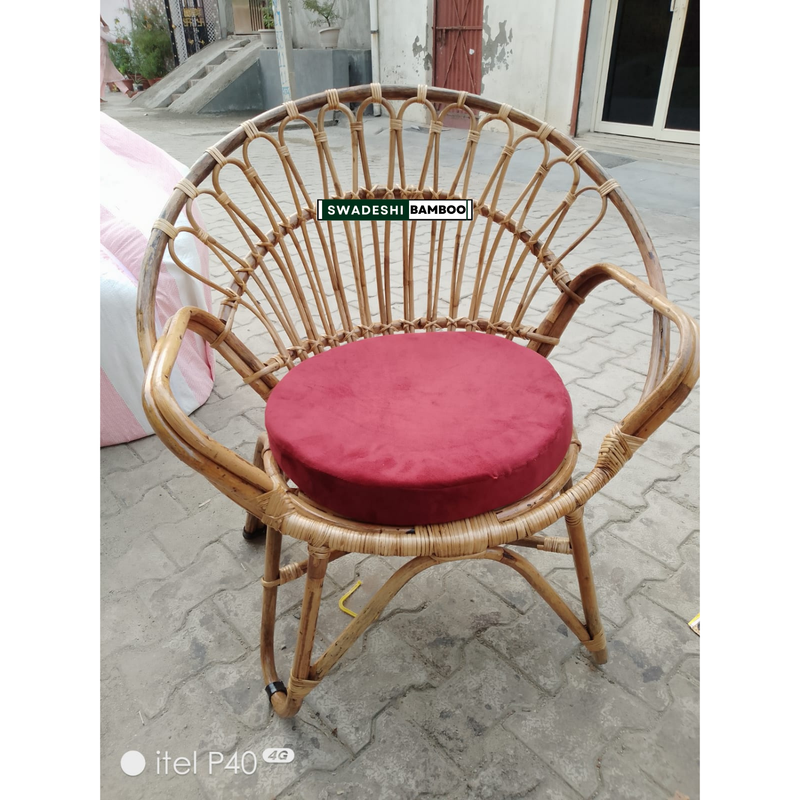 Swadehi Bamboo Cane Modern Chair with Cushion
