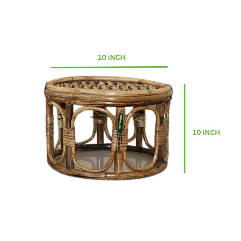 Bamboo Stool muda | Cane round Muda for Living Room, Balcony and Garden - swadeshibamboo