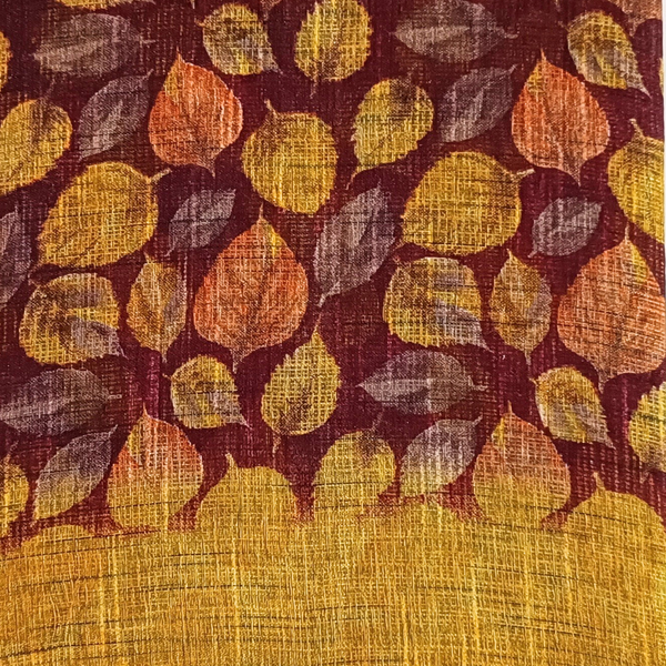 Women's Khadi Floral Print Designer Saree (Yellow)