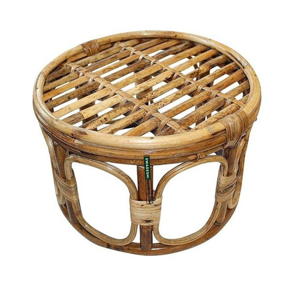 Bamboo Stool muda | Cane round Muda for Living Room, Balcony and Garden - swadeshibamboo