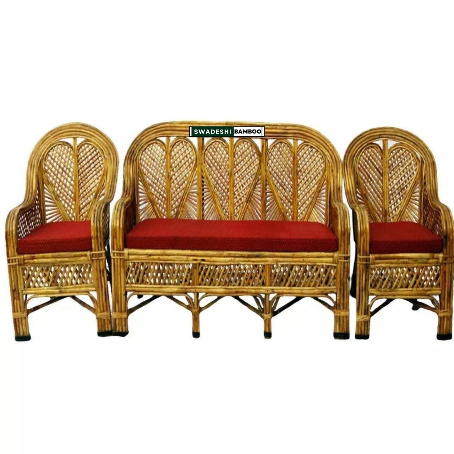 Handmade Cane Rattan Bamboo 5 Seater Designer Sofa Set with table For Home, Office and Garden