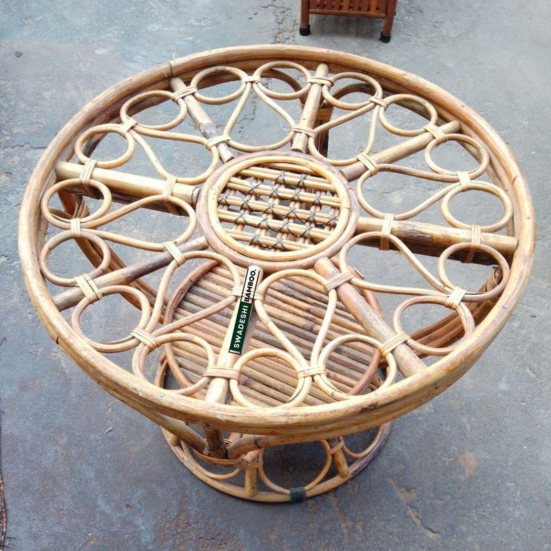 Cane Wicker Bamboo Round center Table | Tea Coffee Table for Home, office, Garden and Balcony - swadeshibamboo