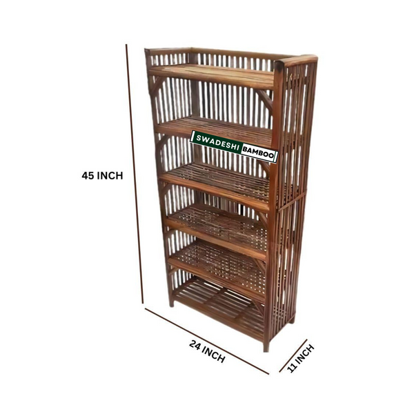 6-Tier Bamboo Wooden Bookshelf | Home Decor Storage Organizer for Room, Office Files |