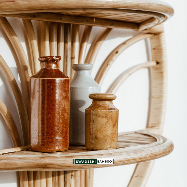 Tree Round Bamboo Shelves/Rattan Wall Shelf For Living Room, Bathroom, Kitchen, Nursery and Kids Room