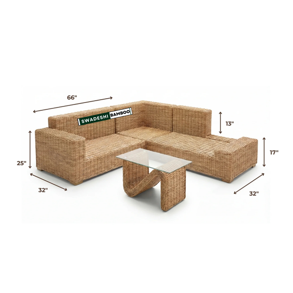 Weaving Cane Sofa Set with L Shaped Rattan Design for Indoors & Outdoors