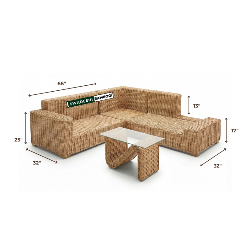 Weaving Cane Sofa Set with L Shaped Rattan Design for Indoors & Outdoors