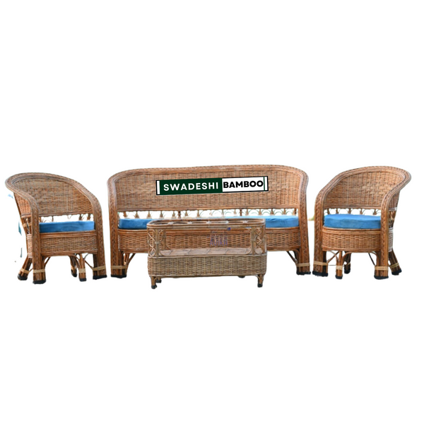 Bamboo Sofa Set with Table for Home, Living Room, Office, Garden, Resort with Cushion (commando bunai)