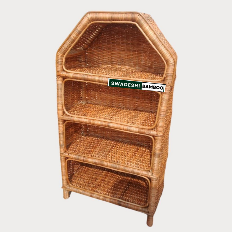 Cane Book Rack 4 Shelves Cane Rattanbunai Rack Book Shoes Rack Multipurpose Use ...