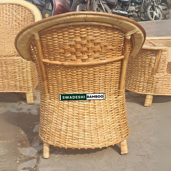 Bamboo Cane Rattan Sofa Set with Table for Home, Living Room, Office, Garden, Resort with Cushion (weaving)