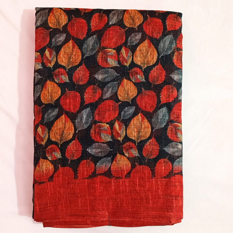 Women's Khadi Floral Print Red Border Designer Saree
