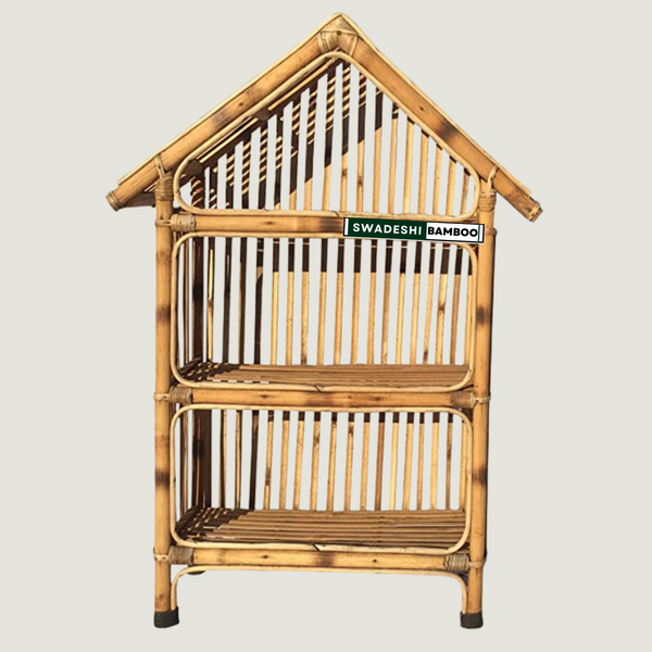 Natural Cane Bamboo Hut Shape Rack 3 Shelves