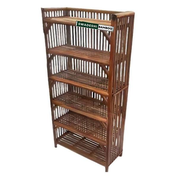 6-Tier Bamboo Wooden Bookshelf | Home Decor Storage Organizer for Room, Office Files |