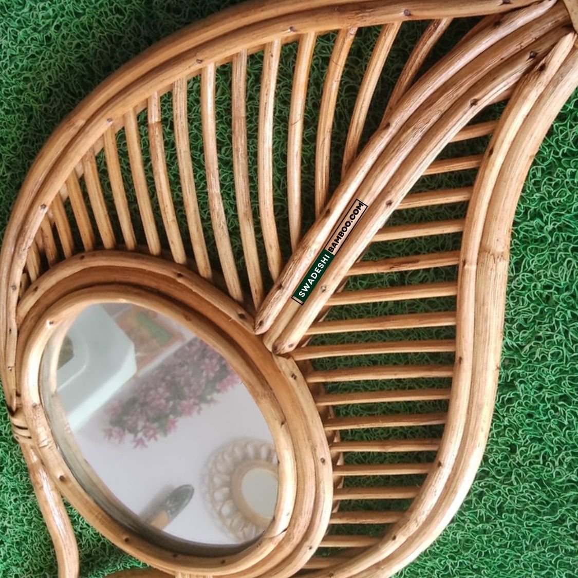 Swadeshi Bamboo Leaf Shape Mirror, Wall mirror, wall decoration, Boho Mirror Rattan, Wicker Made Mirrors