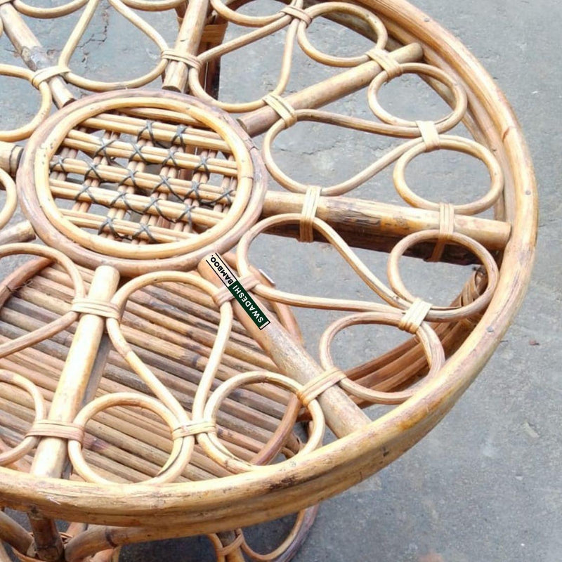 Cane Wicker Bamboo Round center Table | Tea Coffee Table for Home, office, Garden and Balcony - swadeshibamboo