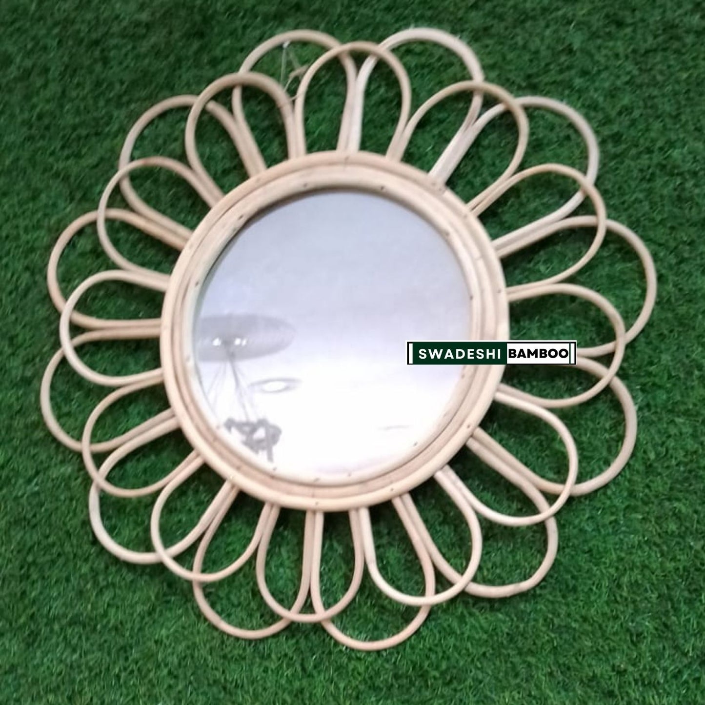 Swadeshi Bamboo Wall mirror round Flower- wall decoration, Boho Mirror Rattan, Mirror Wall Decor Mirror, Wicker Made Mirrors