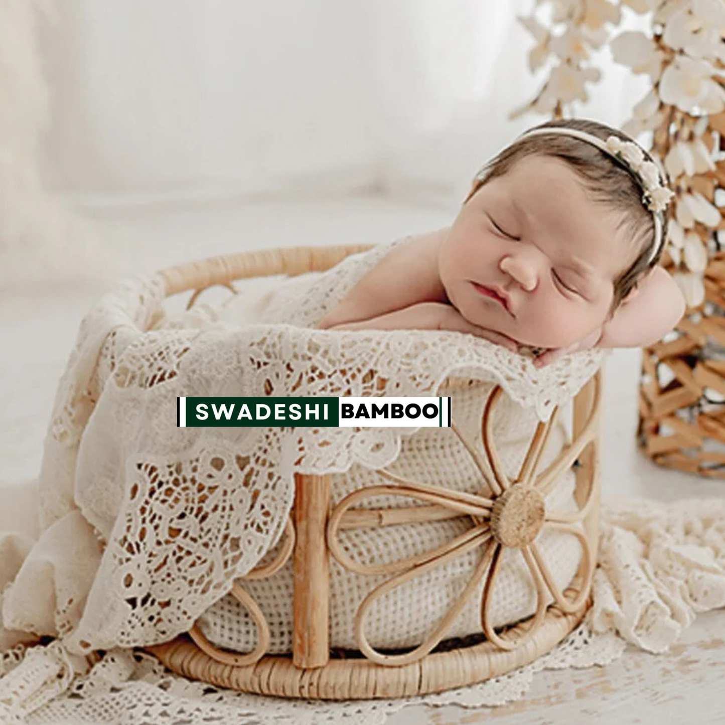 Cane Round Newborn Photography Prop Basket