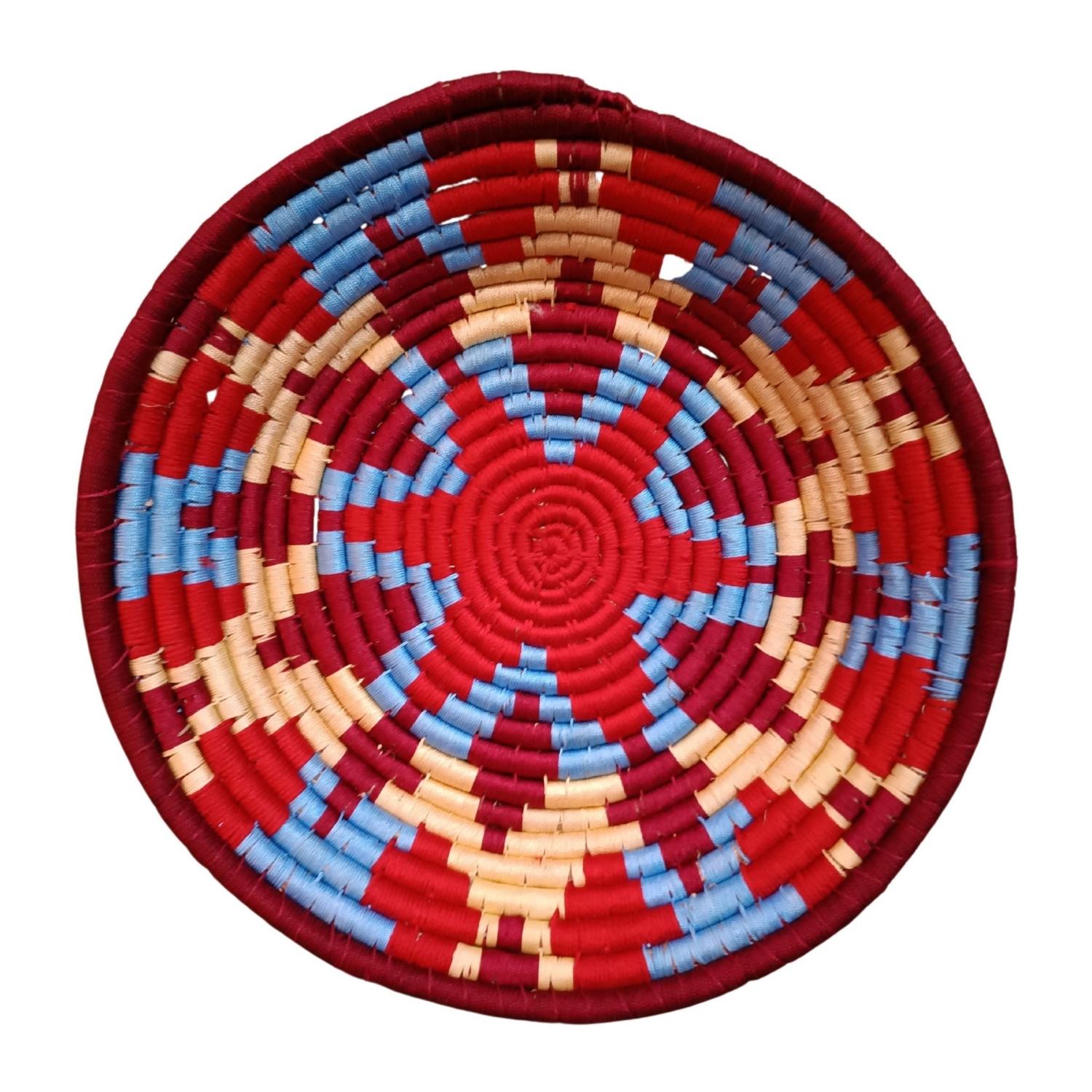 Handwoven Red, Blue and Cream color Sabai Grass Wall Plate 12 inches