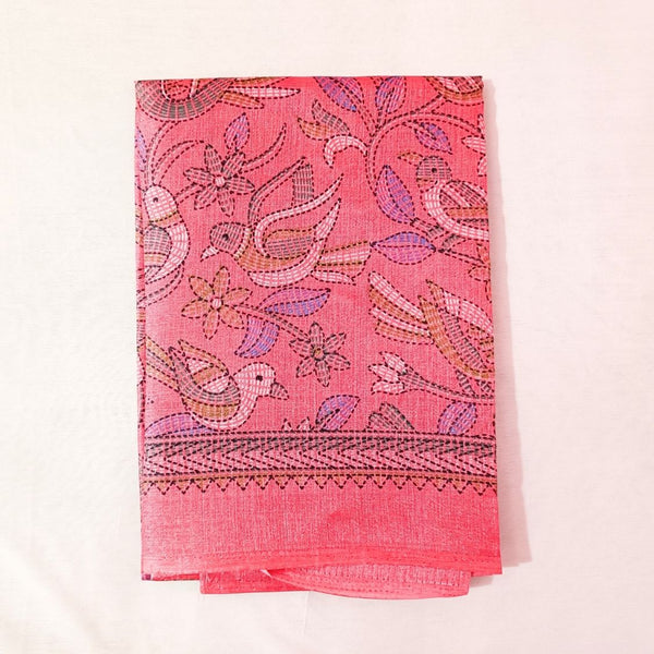 Block print Handloom Art Silk Dupatta (Pink)