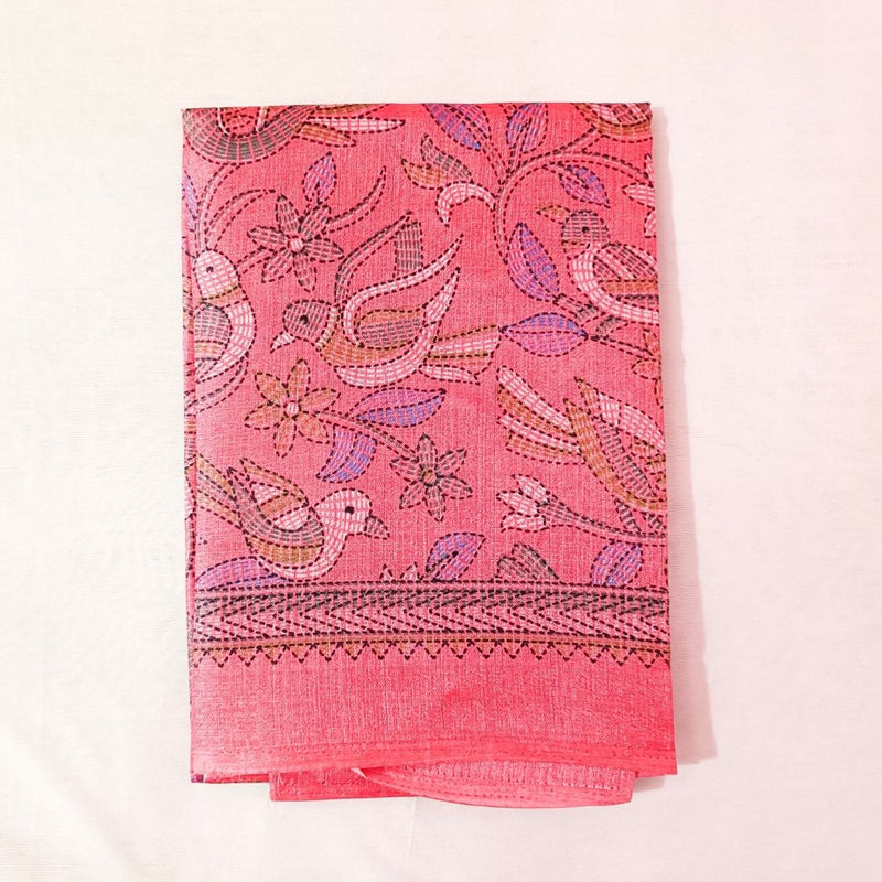 Block print Handloom Art Silk Dupatta (Pink)