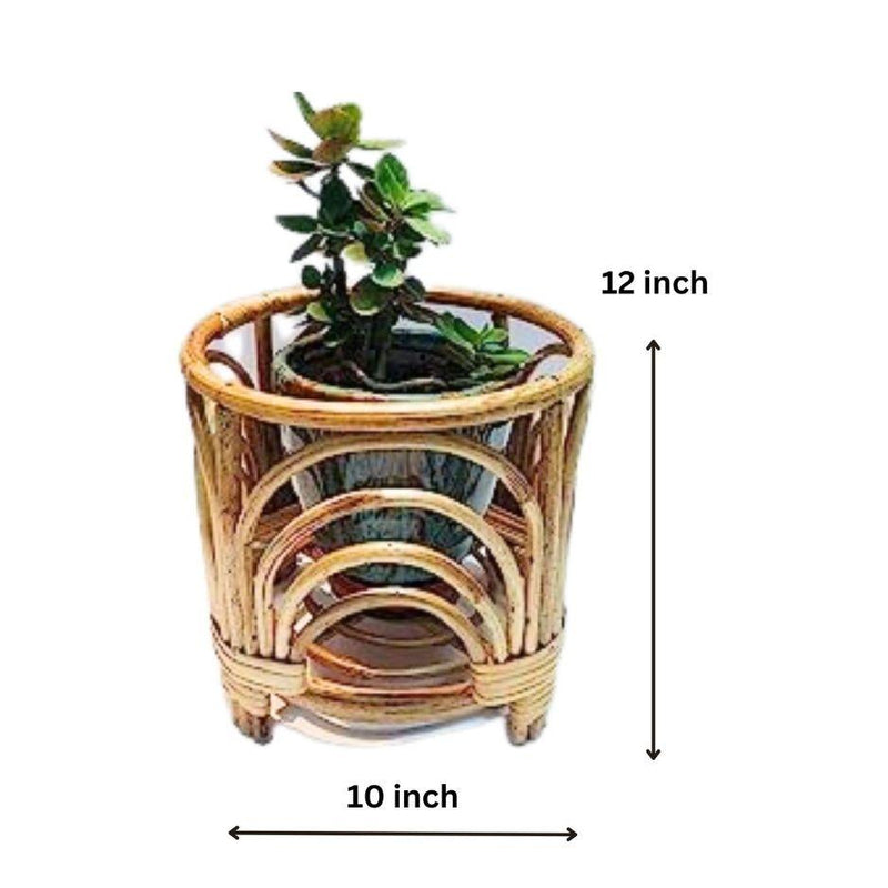 Cane Bamboo Planter (Set of 2) Stand for Garden, Balcony Home and Office | Size- 10W*12H Inch - swadeshibamboo