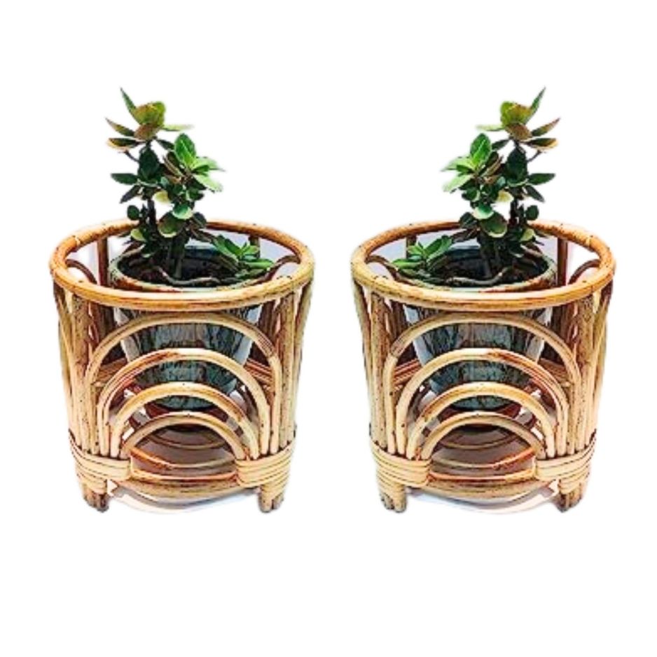 Cane Bamboo Planter (Set of 2) Stand for Garden, Balcony Home and Office | Size- 10W*12H Inch