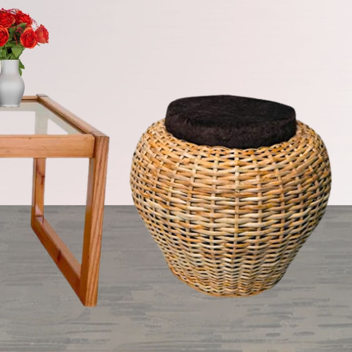 Bamboo bunai Stool muda | Cane round Muda for Living Room, Balcony and office