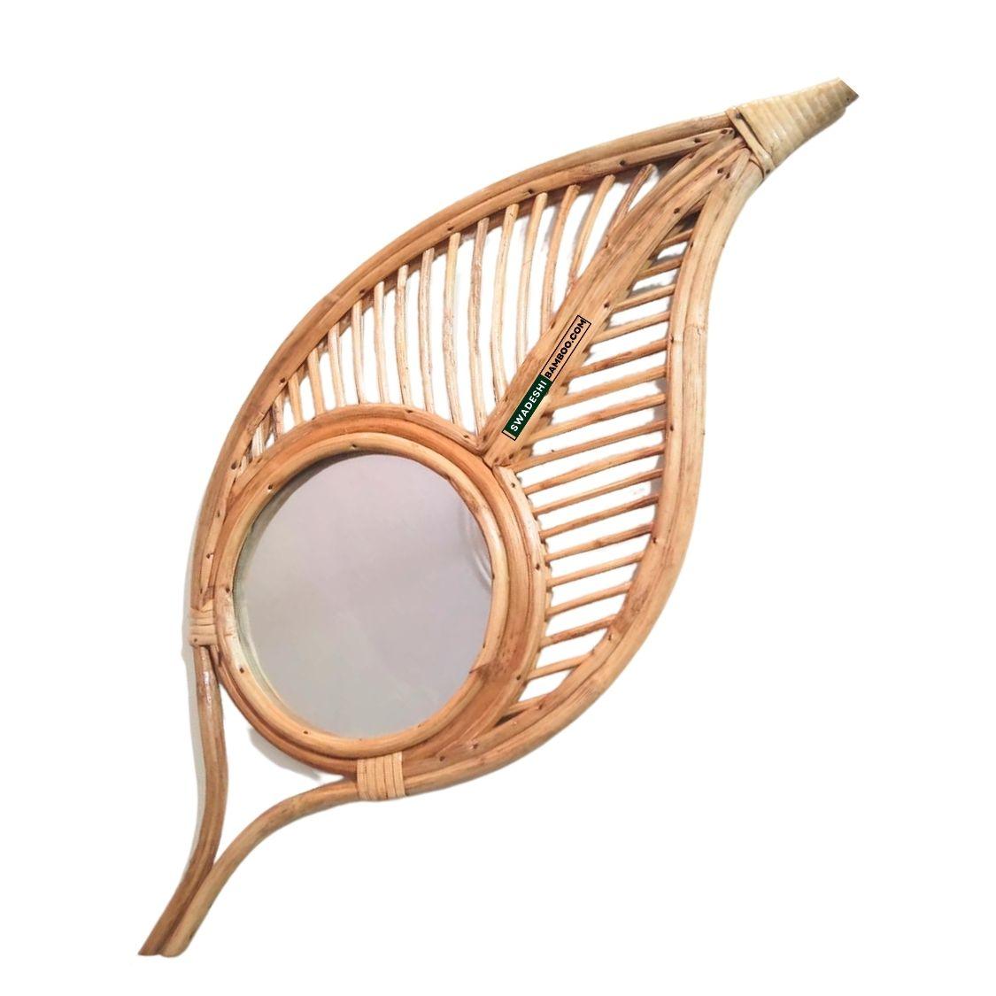 Swadeshi Bamboo Leaf Shape Mirror, Wall mirror, wall decoration, Boho Mirror Rattan, Wicker Made Mirrors - swadeshibamboo