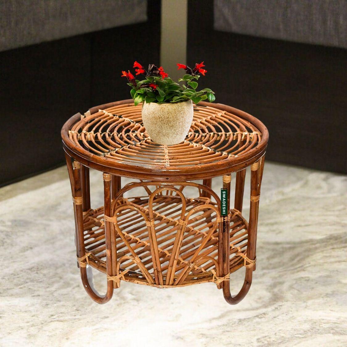 Swadeshi Bamboo Cane Wicker Bamboo Round center Table | Tea Coffee Table for Home, office, Balcony and Garden - swadeshibamboo