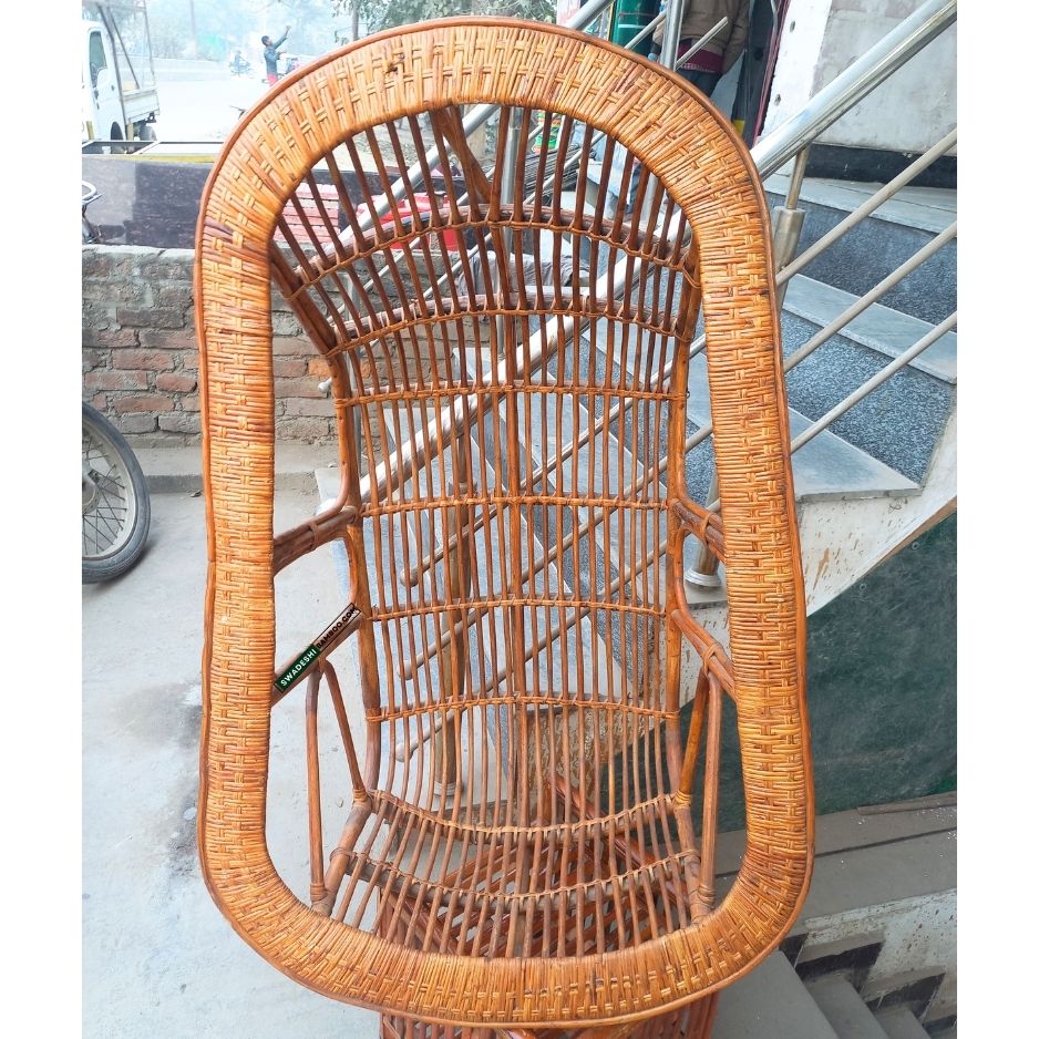 Swadeshi Bamboo Cane Rattan Bamboo Swing Chair for Indoor, Outdoor, Home, Patio, Yard, Balcony and Garden | Single Seater Rattan Swing Hanging Jhula | Size - Large