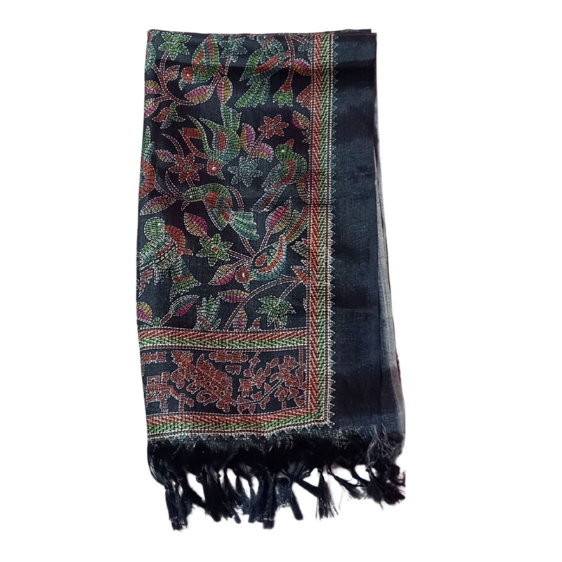 Black Block print Bamboo Art Silk Dupatta I Women's Printed Dupatta