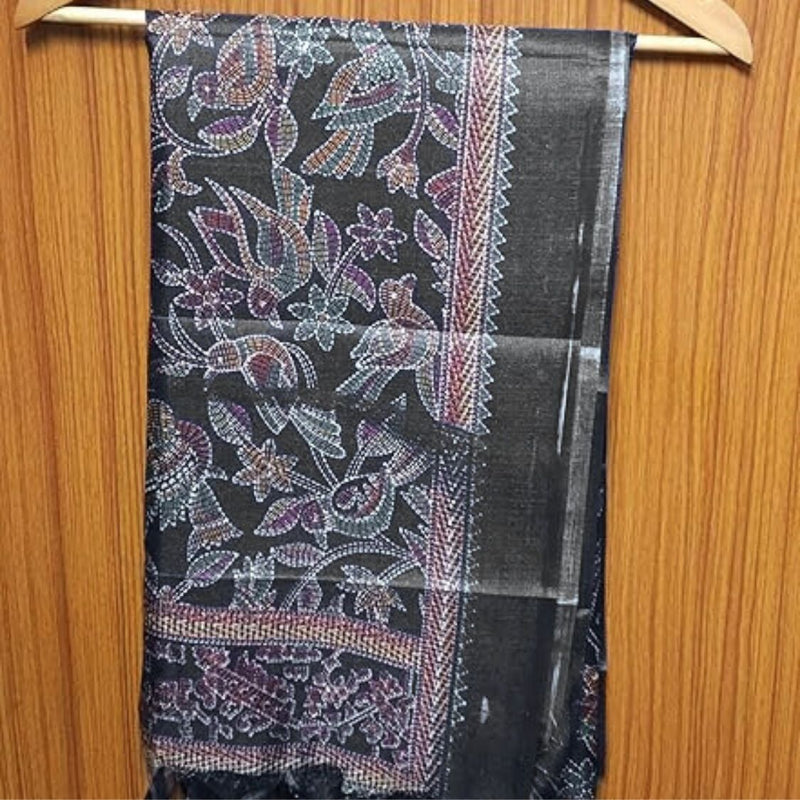 Black Block print Bamboo Art Silk Dupatta I Women's Printed Dupatta